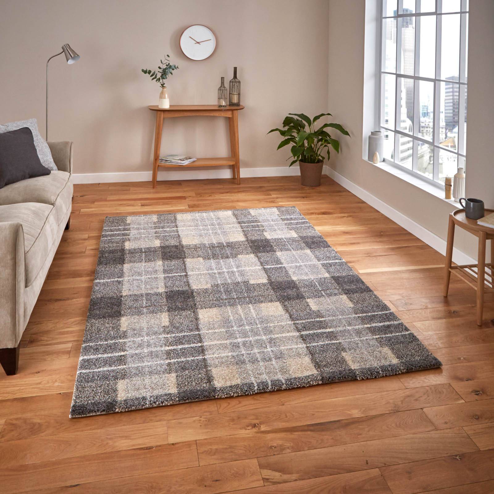 Modern Elegant Tartan Check Rugs 4890 In Grey